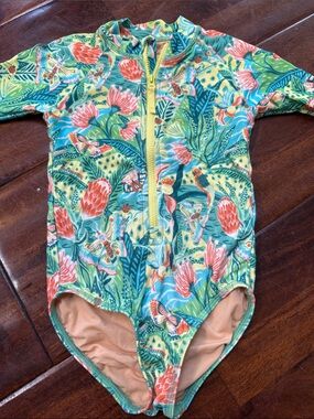 Crewcuts Yellow & Teal Tropical Floral Zip Rashguard